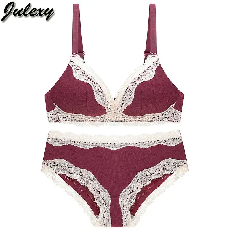 Julexy, новинка, сексуальный бюстгальтер с чашечками A B, без косточек, Женский комплект с бюстгальтером пуш-ап, комплект нижнего белья с дырочками, Комплект трусов, нижнее белье без косточек - Цвет: Красный
