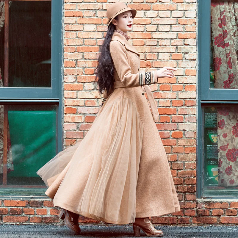 Free Shipping 2019 New Fashion Long Maxi Autumn And Winter Vintage Trench Dresses For Women Boshow Outerwear S-L Gauze Patchwork | Женская