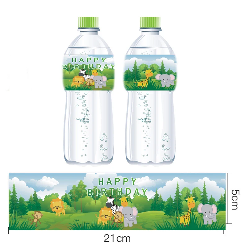 

Omilut 12pcs Jungle Party Mineral Water Bottle Label Safari Jungle Stickers Jungle Animal Birthday Bottle Label Stickers Supplie