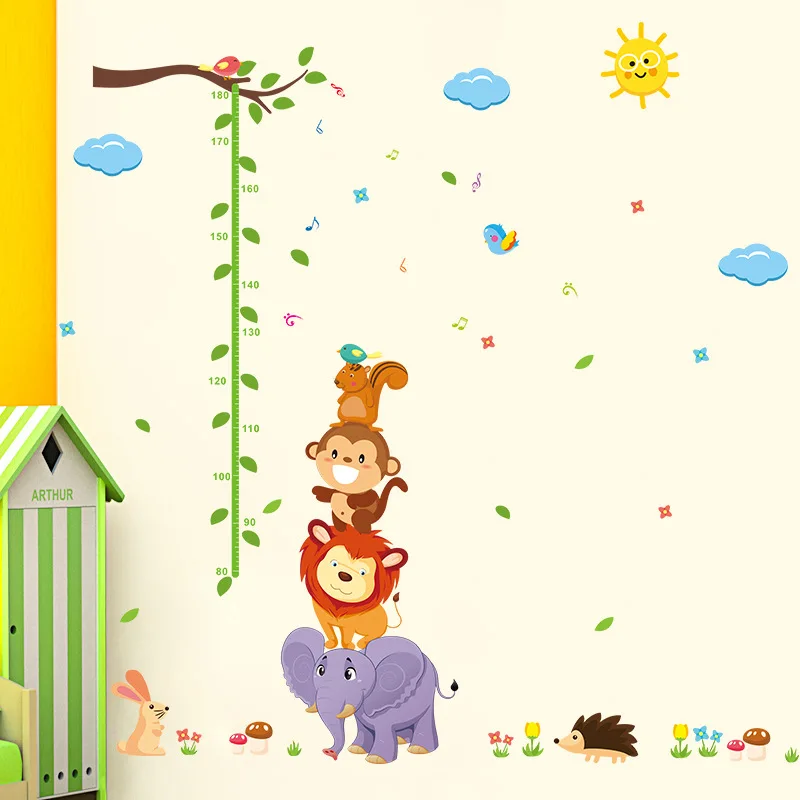 Джунгли животных Лев обезьянки высота стикер измерения для детских комнат
