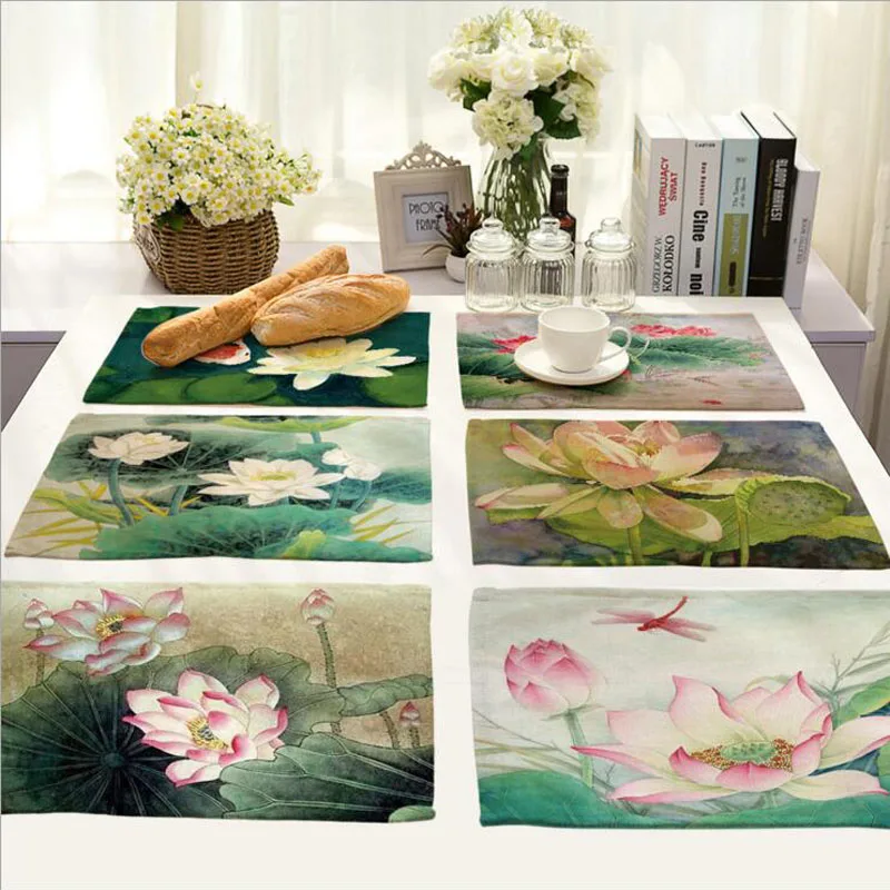 

Живопись лотоса столовых коврик из ткани украшение стола коврик Кухня Posavasos Manteles individuales Onderzetters H085