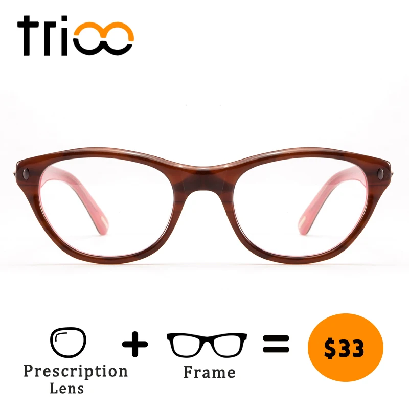 

TRIOO Acetate Cat Eye Myopia Glasses for women Pink Clear Diopter Anti Blue Ray Oculos Grau Qualtiy Fashion Minus Eye Glasses