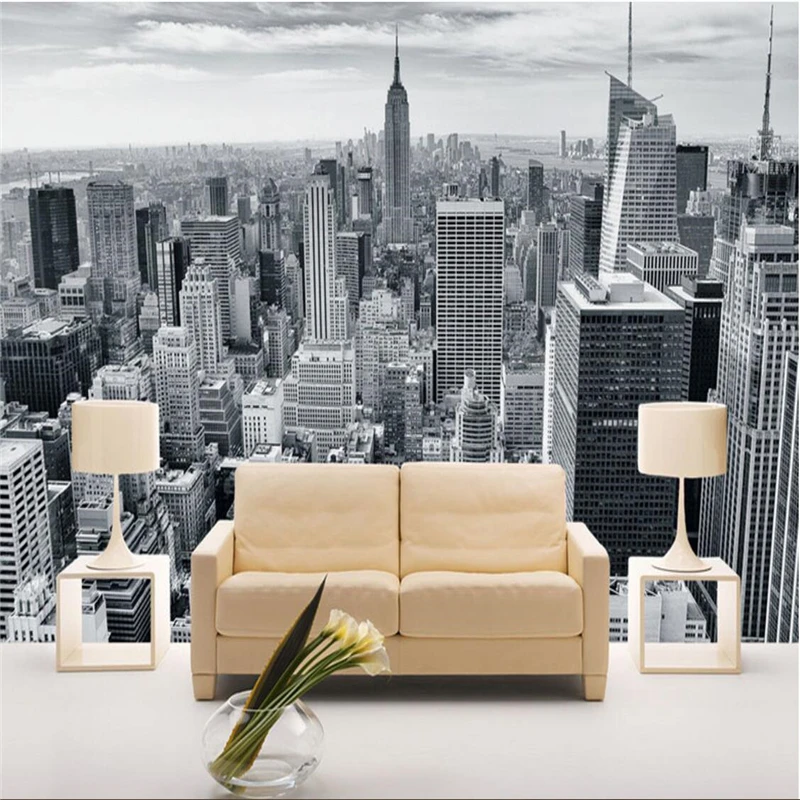 Пользовательские обои 3d Европа и США городской пейзаж черный белый ТВ фон