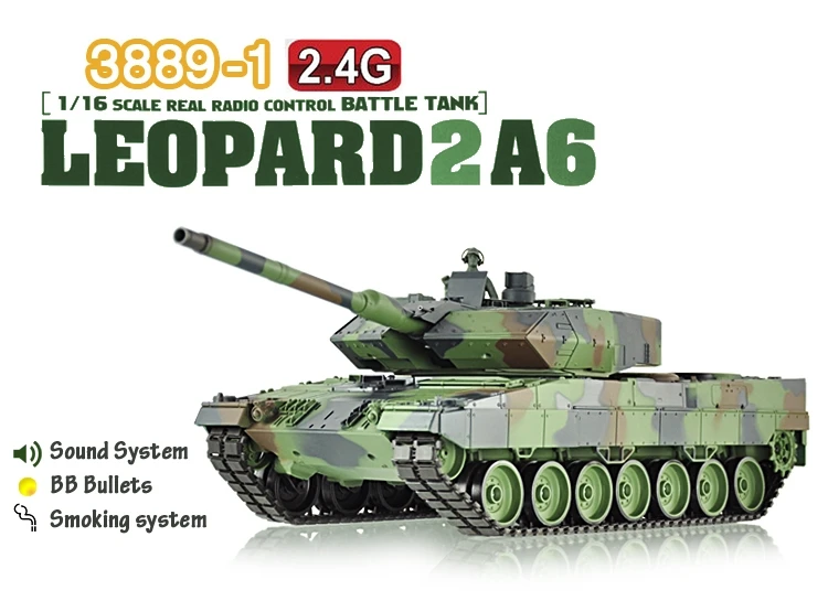 Heng Long 1/16 немецкие весы Leopard 2A6 Airsoft RC боевой бак дыма и звук 2 4 ГГц передатчик |