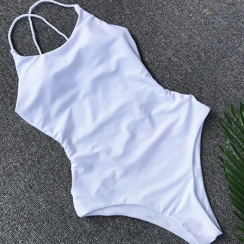 Бандажный Цельный купальник 2018 однотонный полосатый с открытой спиной женский