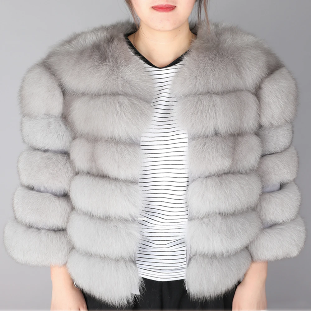 Maomaokong2019 new winter Jacket women's thick fur coat Real fox leather jacket High quality fox coat round neck Warm coat