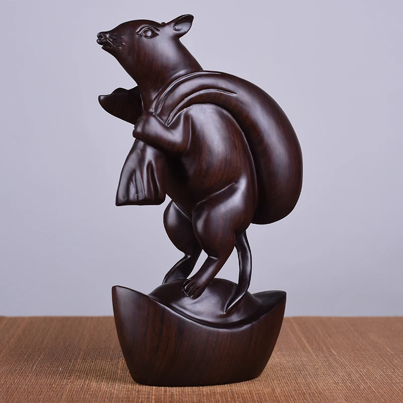 Black Sandalwood Carving Rat Decoration Geomantic Water Drawing Money Animal Living Room Home Jewelry Redwood Crafts | Дом и сад