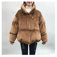 caramel colour Короткое зимнее однотонное хлопковое женское Свободное пальто в Корейском стиле, новинка, хлопковое пальто с воротником на пуговицах, Женская куртка XY039 - Цвет: caramel colour