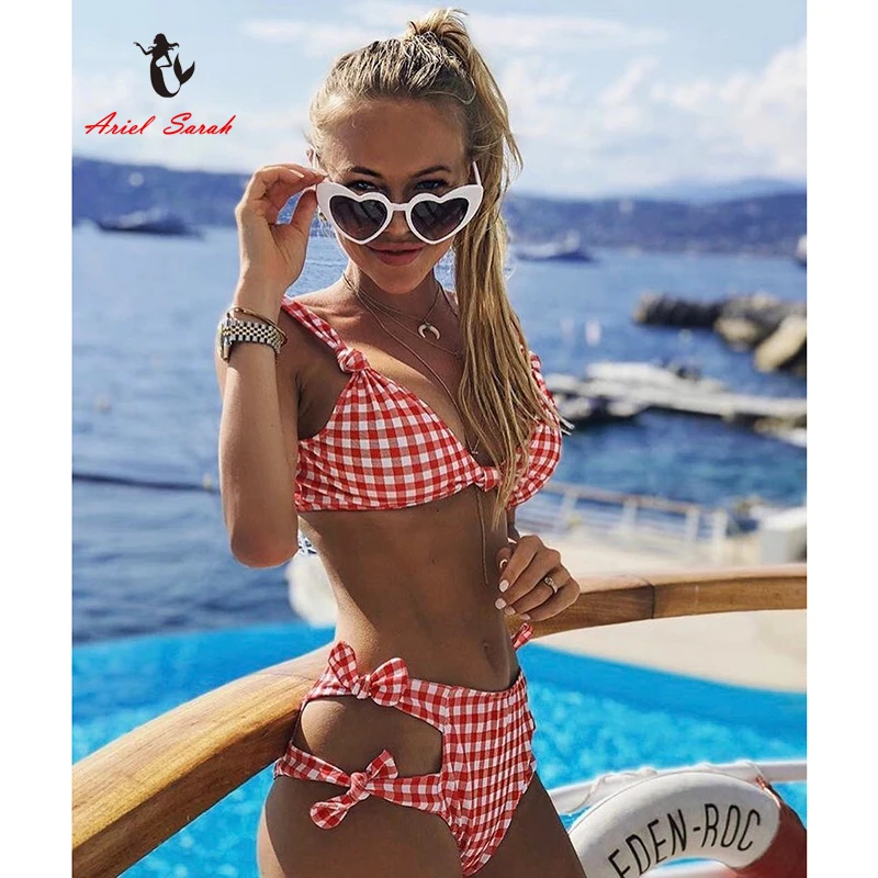 Ариэль Сары Высокая талия точка купальник бикини перевязка купальный костюм