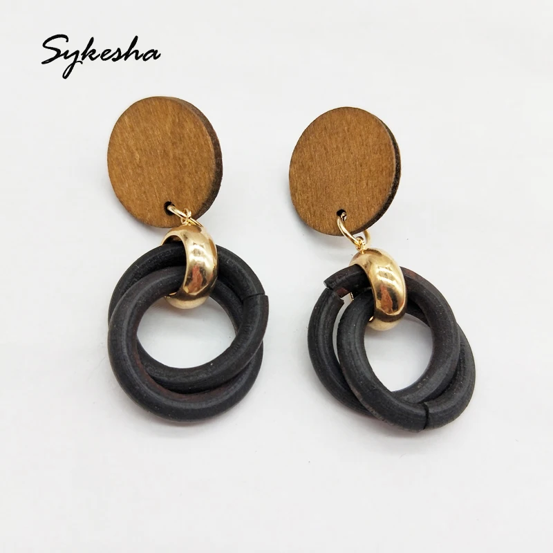 Корейские модные деревянные сережки ручной работы золотые медные