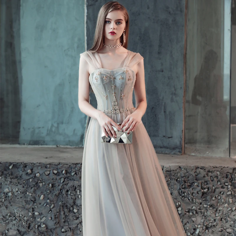 SSYfashion элегантные вечерние платья из тюля на бретелях со шнуровкой сзади в пол Длинные вечерние платья под заказ вечернее платье Robe De Soiree