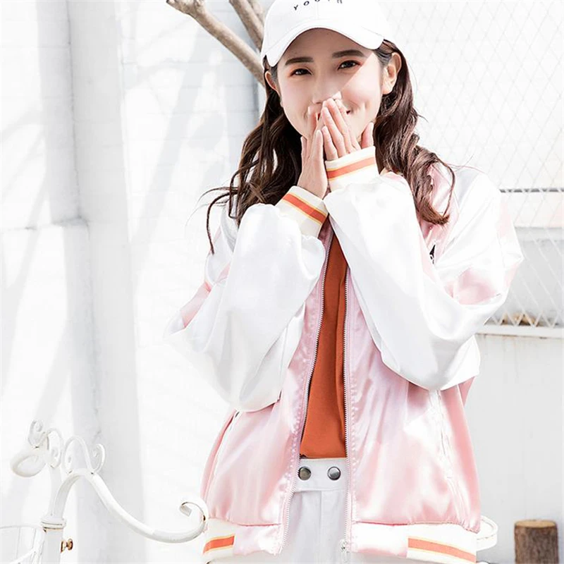 Куртка бомбер женская повседневная с сатиновой вышивкой|Женские куртки| |