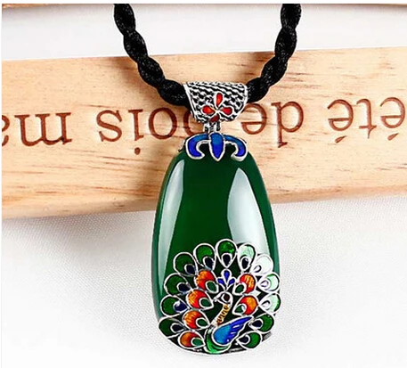 XUEYUN 411 + зеленый халцедон кулон Cloisonne Павлин Большие женские модели|chalcedony pendant|green
