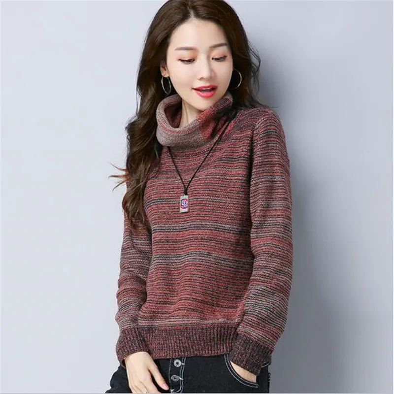 2018 осенний Женский пуловер ребристый свитер новый с высоким воротником и