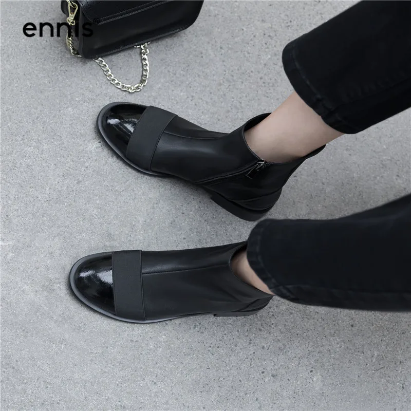 ENNIS/; черные ботинки на плоской подошве; женские ботинки из натуральной кожи; Осенняя обувь на низком каблуке; белые дизайнерские женские ботинки «Челси»; модная обувь; A962