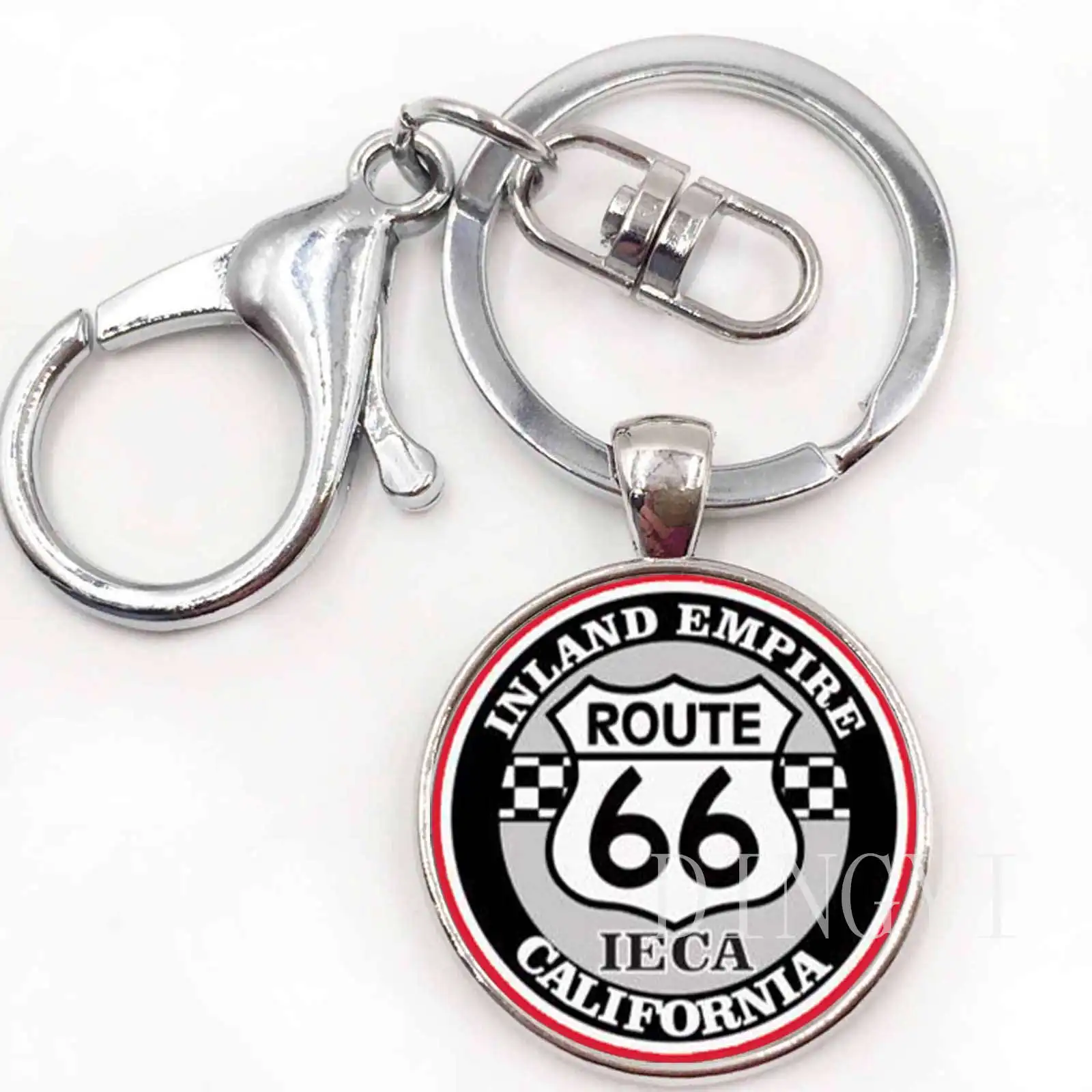 20 Route US 66 брелок стеклянные купольные украшения Серебро старинный Route 66 США кулон женские мужские брелки круглый ключ цепи в подарок - Цвет: 20