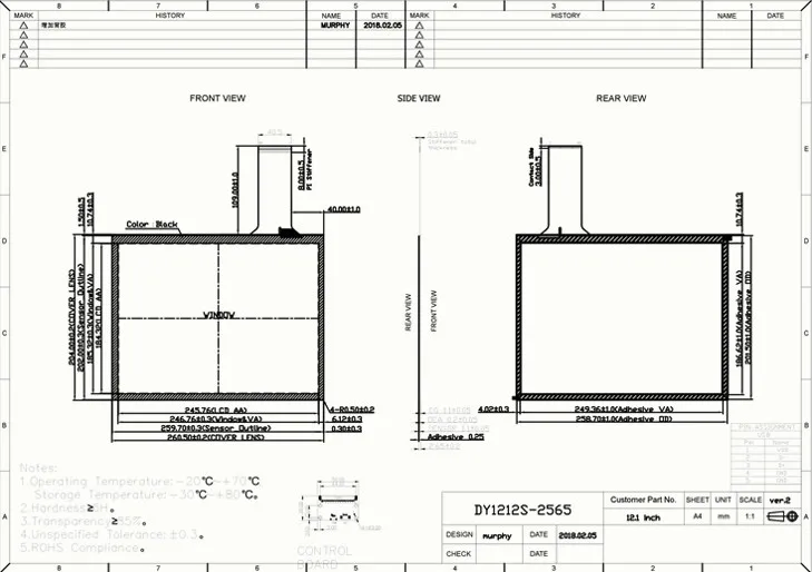 12 1 ''дюймовый емкостный сенсорный экран 4:3 USB и IIC интерфейс для сенсорного