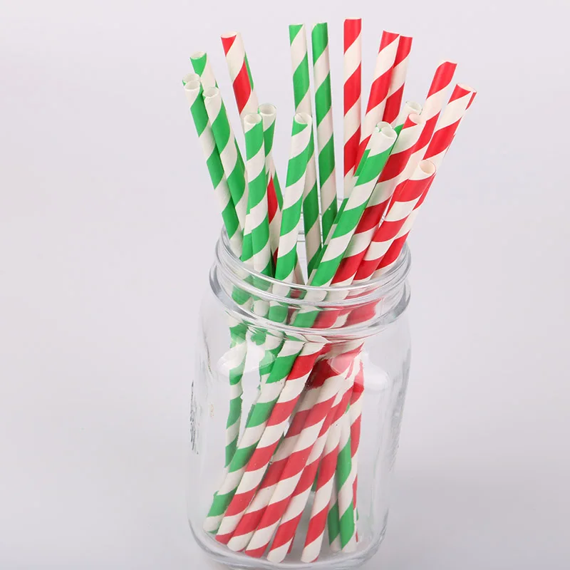 25pcs Red Green Stripe Paper Straws Christmas Favors Drinking Kids Birthday Party Decoration Supplies | Дом и сад