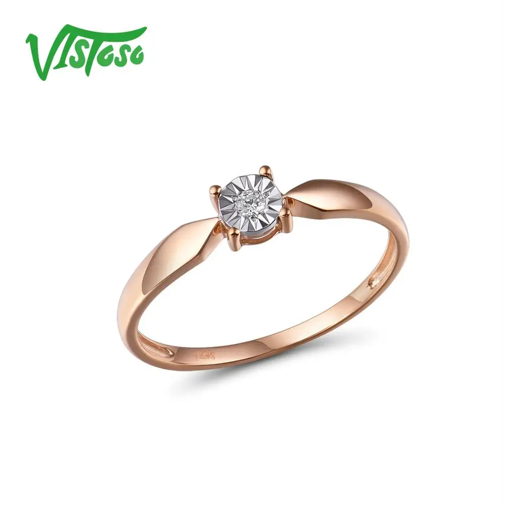 VISTOSO Pure 14K 585 двухцветное Золотое Сверкающее иллюзионное кольцо с бриллиантами для женщин, юбилейное модное ювелирное изделие