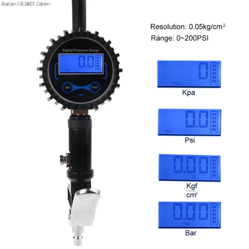 Цифровой Воздушный шинный насос с манометром патрон 200PSI для