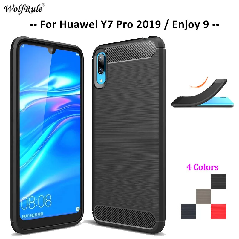 

Чехол из углеродного волокна для телефона Huawei Y7 Pro, 2019, мягкий чехол из ТПУ для Huawei Y7 Pro, 2019, прочный бампер для телефона Enjoy 9