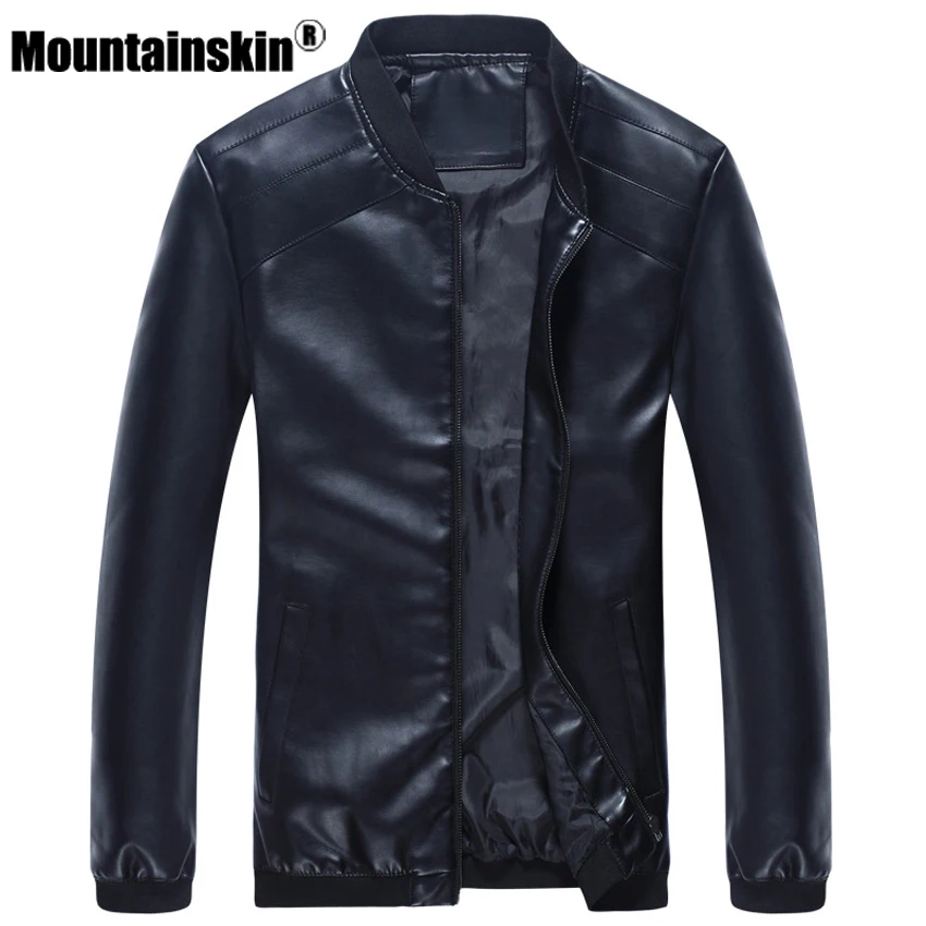 Мужская кожаная куртка Mountainskin Модная приталенная мотоциклетная из
