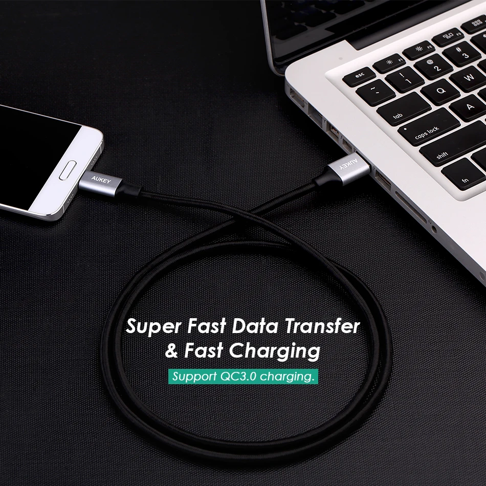 AUKEY 3A 2 м кабель USB type C для быстрой зарядки Плетеный передачи данных зарядное