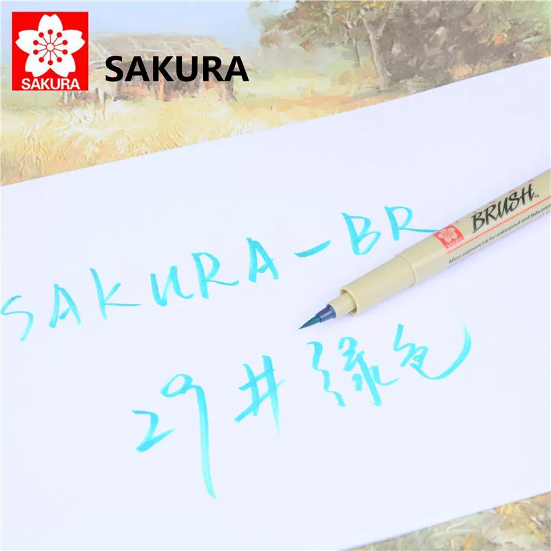 Green 1Pc Сакура Pigma Micron тонкая линия ручка Кисть мягкая Водонепроницаемая мультфильмы 9 цветов художественная поставка - Цвет: Green 1Pc