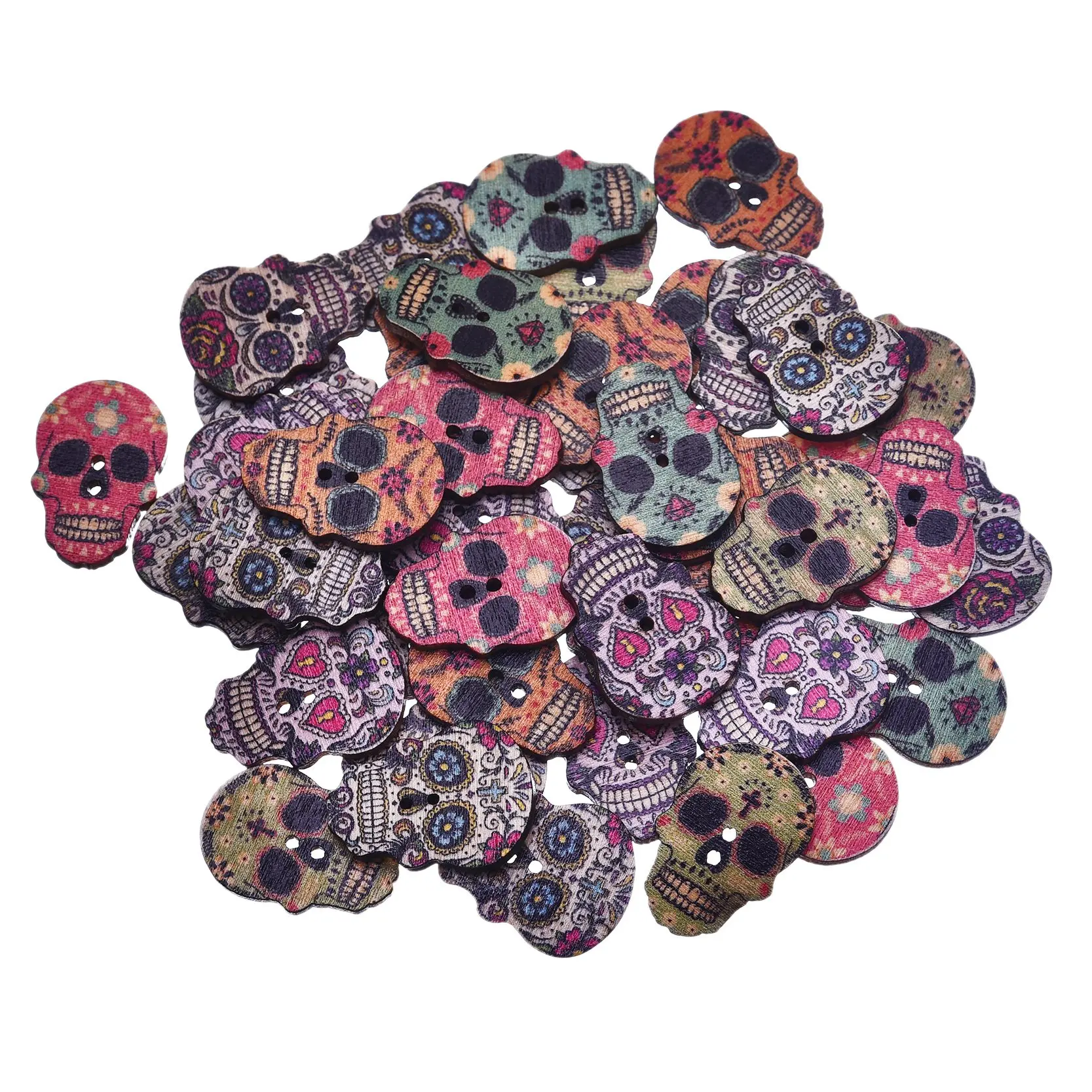 50Pcs Skull Shaped 2 Holes Wooden Buttons Mixed Sewing Accessories Clothing Flatback Scrapbooking Craft 27*17mm | Дом и сад