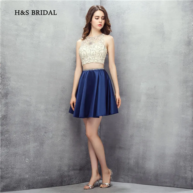 Женское коктейльное платье H & S темно синее из двух предметов с блестками и