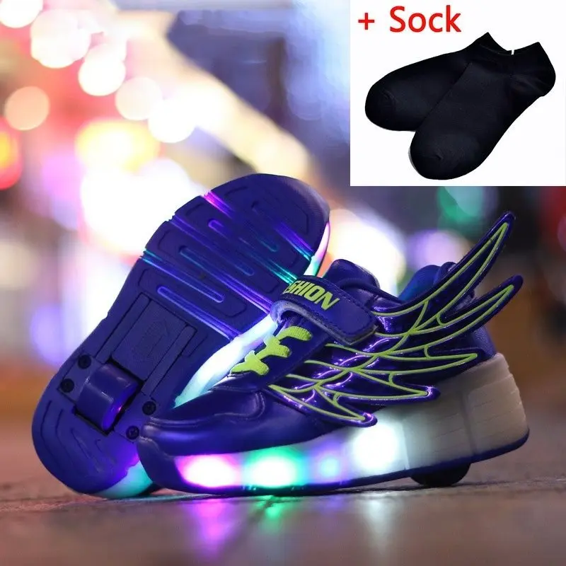 blue B085 Мальчиков shoeschildren светодиодный светильник обувь Дети Sneakes с колесами Детские Роликовые кроссовки для маленьких детей светящиеся кроссовки для девочек Роликовые кроссовки - Цвет: blue B085