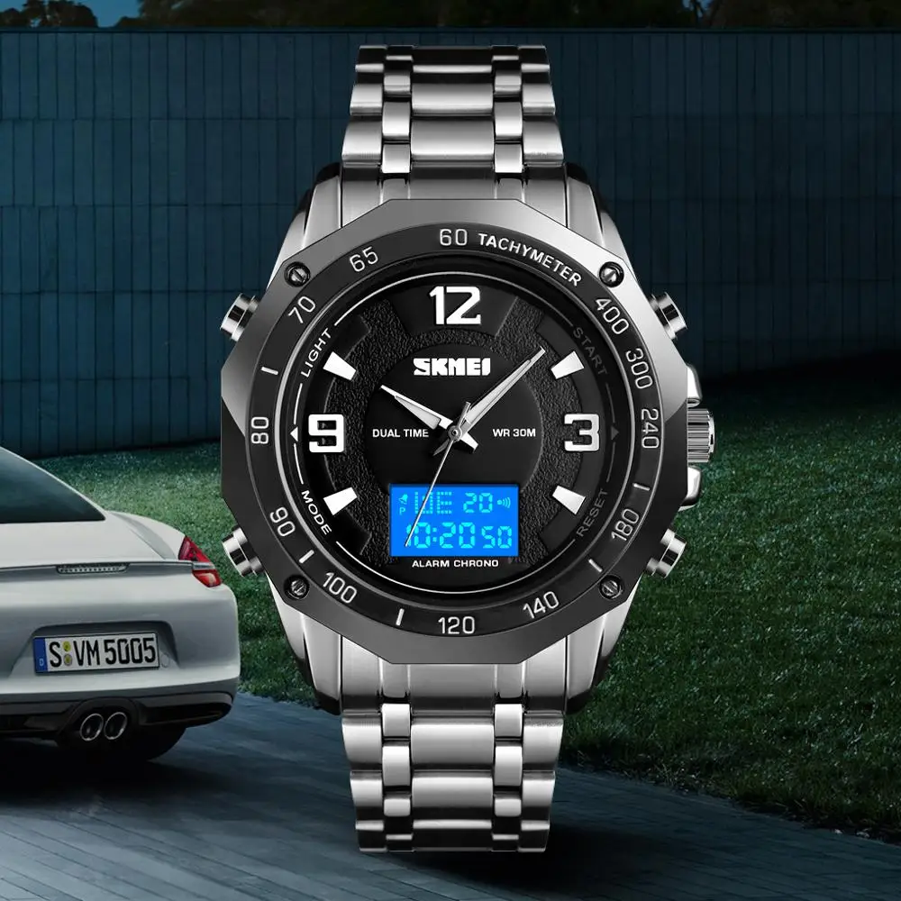 Часы SKMEI мужские спортивные из нержавеющей стали водонепроницаемые|Мужские