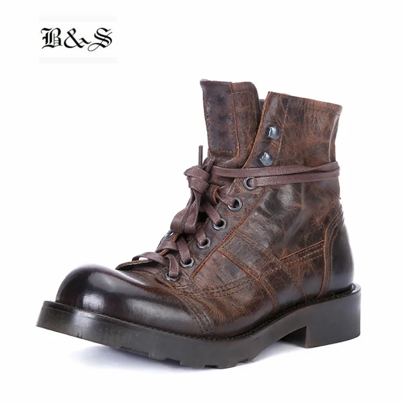 Черный и Street High End ручной работы Винтаж из натуральной кожи открытый инструмент Goodyear мотоботы масло воск ретро сапоги