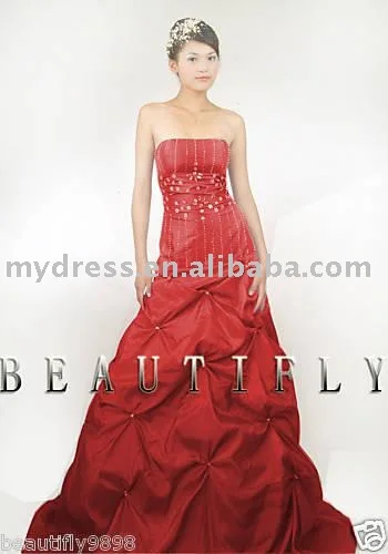 

Free Shipping Strapless Red Prom Ball Gown Wedding Dresses JH936