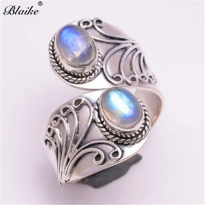 Blaike Cool Rainbow Moonstone кольца для мужчин и женщин Punk Серебряный цвет ювелирный камень