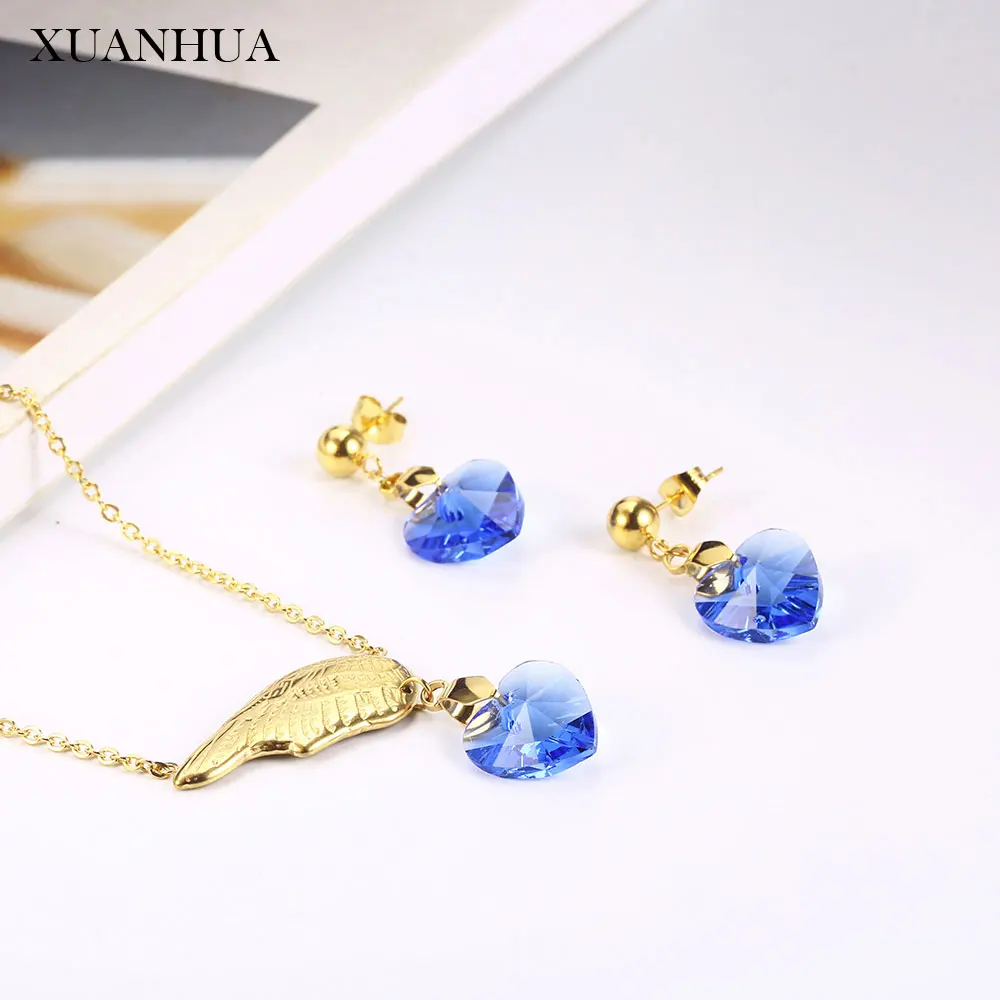 XUANHUA Ангел подвеска крыло ожерелье серьги набор из нержавеющей стали ювелирные