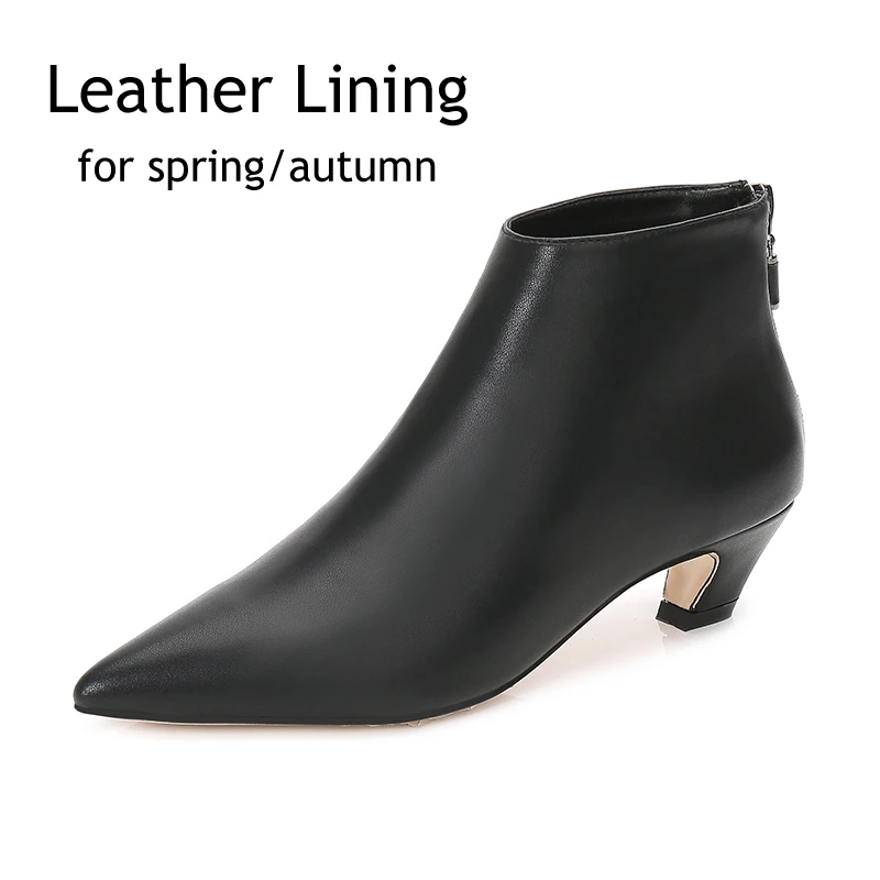 Patent Black Leather Женские ботильоны из натуральной овечьей кожи на каблуке «рюмочка»; женские замшевые ботинки с острым носком на молнии сзади; женская обувь на каблуке 4 см - Цвет: Patent Black Leather