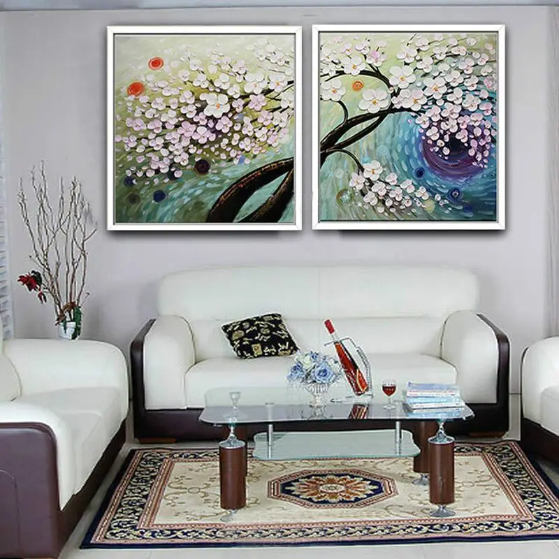 Недорогой большой холст искусство розовый цветок 2 панели абстрактная картина