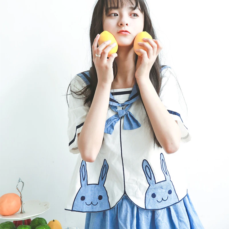 Женское платье в стиле Харадзюку летнее школьное с бантиком и матросским