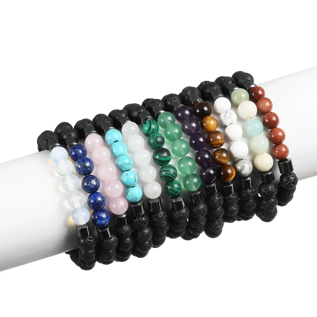 

Men Women 8mm Lava Rock Anxiety Aromatherapy Essential Oil Diffuser Bracelet Braided Rope Natural Stone Yoga Beads