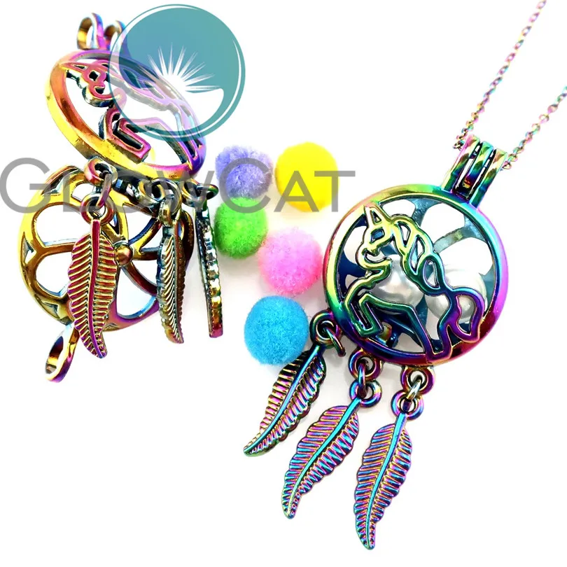 C751 Радуга Ловец снов Единорог бусины клетка эфирное масло диффузор жемчужная