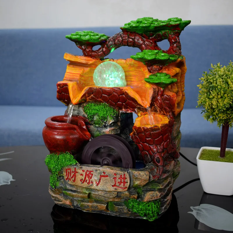 

110/220V Creative Rockery Feng Shui Wheel Crystal Ball Water Fountain Office Desktop Ornament Lucky Feng Shui Home Decor Gifts
