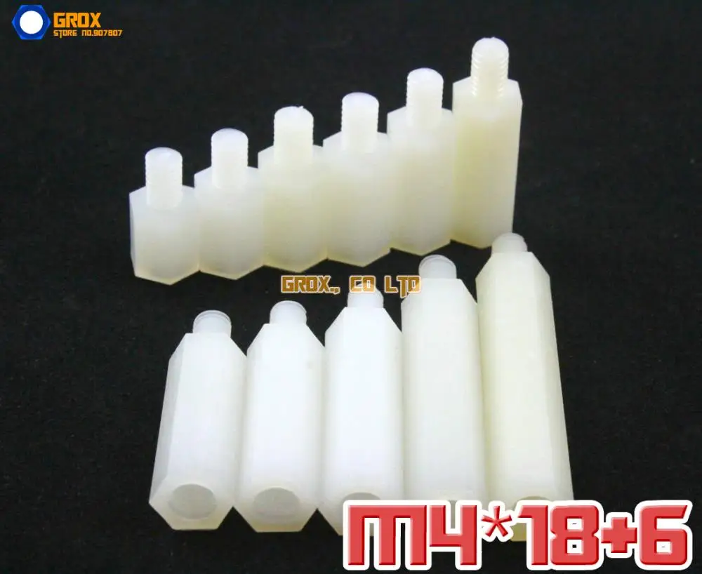 

100 Pieces Nylon M4 x 18 + 6mm Female to Male PCB Motherboard Standoff Hex Spacer