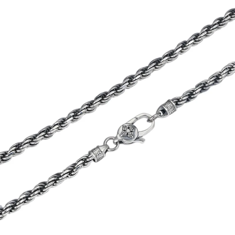 Wholesale S925 Sterling Silver Trend Retro Thai Silver Jewelry Six-word Mantra Rope Men Necklace