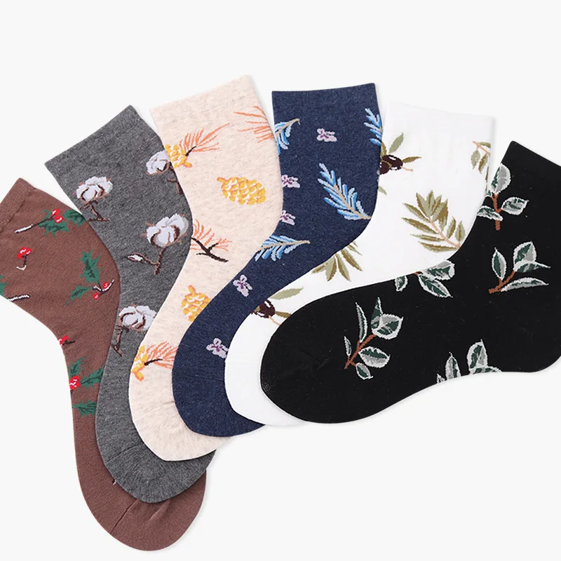 [EIOISAPRA] хлопковые носки с принтом растений и листьев милые в стиле Харадзюку