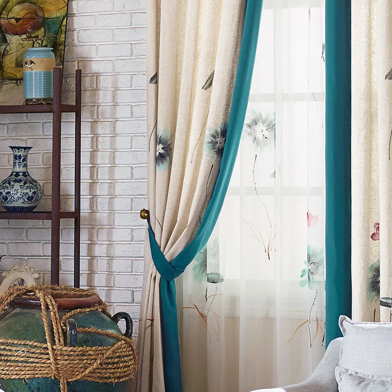 Chinese Hand Painted Curtains Cotton Linen Fabric Bedroom Drapes Custom Living Room Ready Made Window Panel Lotus Blind | Дом и сад