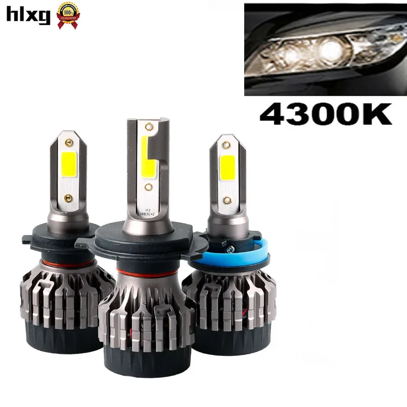 4300 К Белый Желтый HLXG 2 шт. мини H4 Led H1 H7 автомобилей головной светильник 50 Вт 8000LM nebbia H8 H9 H11 9005 HB3 9006 HB4 6000K лампы светильник авто аксессуары - Испускаемый цвет: 4300 К Белый Желтый