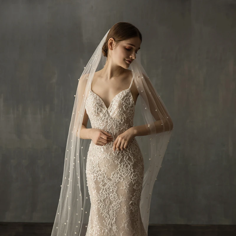 Однослойная свадебная фата SLBRIDAL с искусственным жемчугом свадебные аксессуары