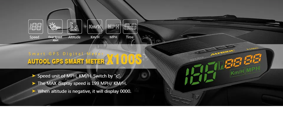 AUTOOL X100S car universal HUD GPS head-up display current meter + solar diagnostic tool professional gauge clock speed |