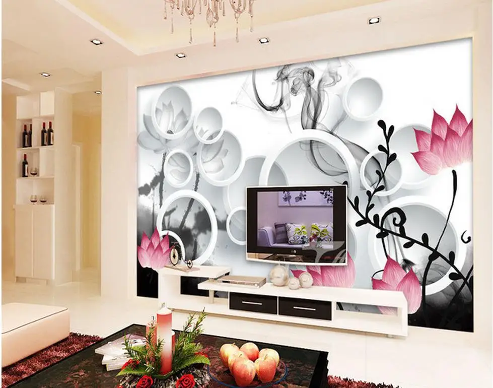 Пользовательские 3d обои чернила Лотос ТВ фон спальня фото | Обустройство дома